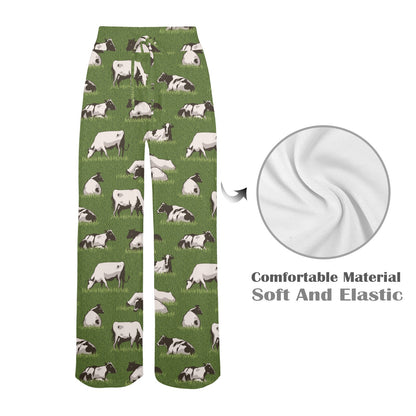 Cow on Grass Print Pattern Women's Wide Leg Lounge Pants