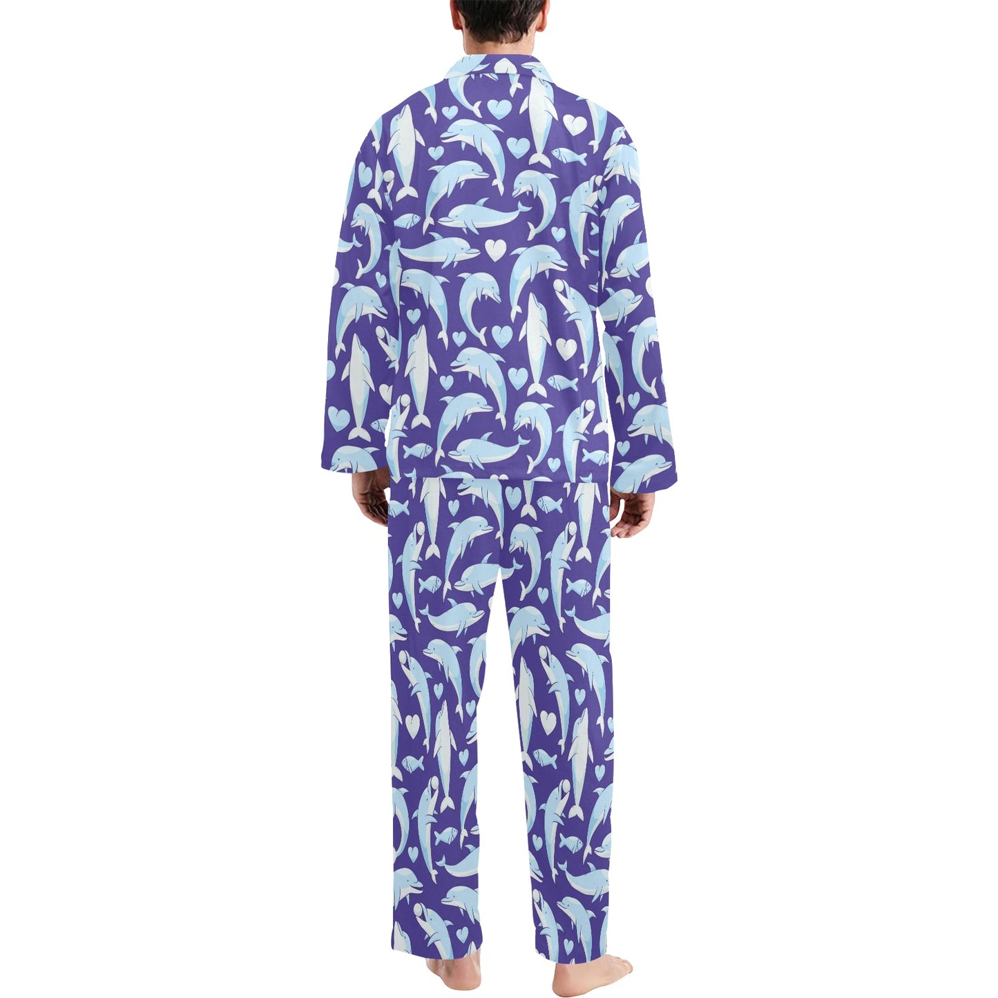 Dolphin Smile Print Pattern Men's Long Pajama Set