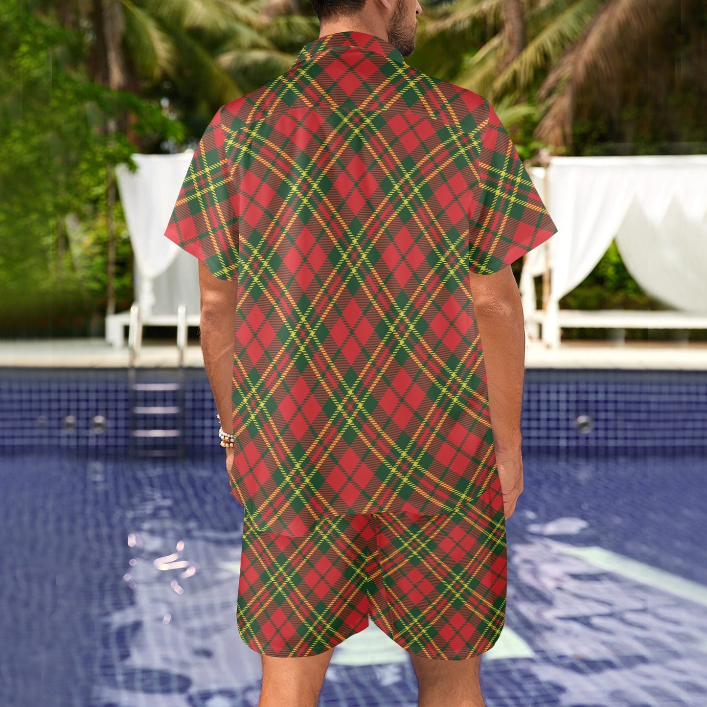 Plaid Holiday Pattern Print Design A01 Men's Beach Shirt and Shorts Set