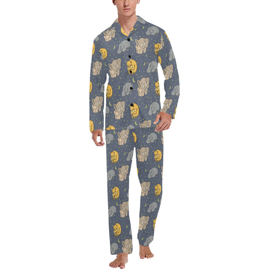 Safari Elephant Lion Print Design LKS303 Men's Long Pajama Set
