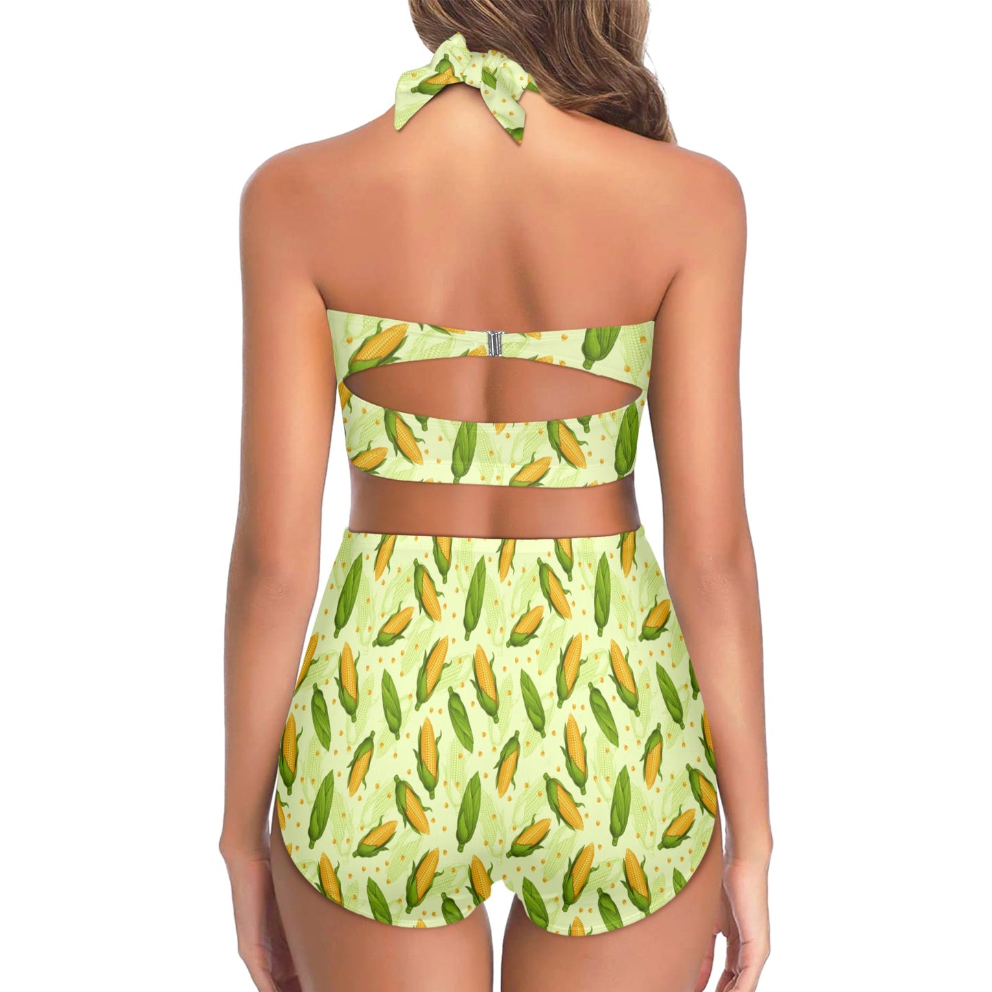 Agricultural Fresh Corn cob Print Pattern Halter Neck Bikini Swimsuit
