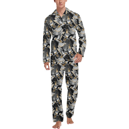 Hummingbird Gold Design Themed Print Men's Long Pajama Set