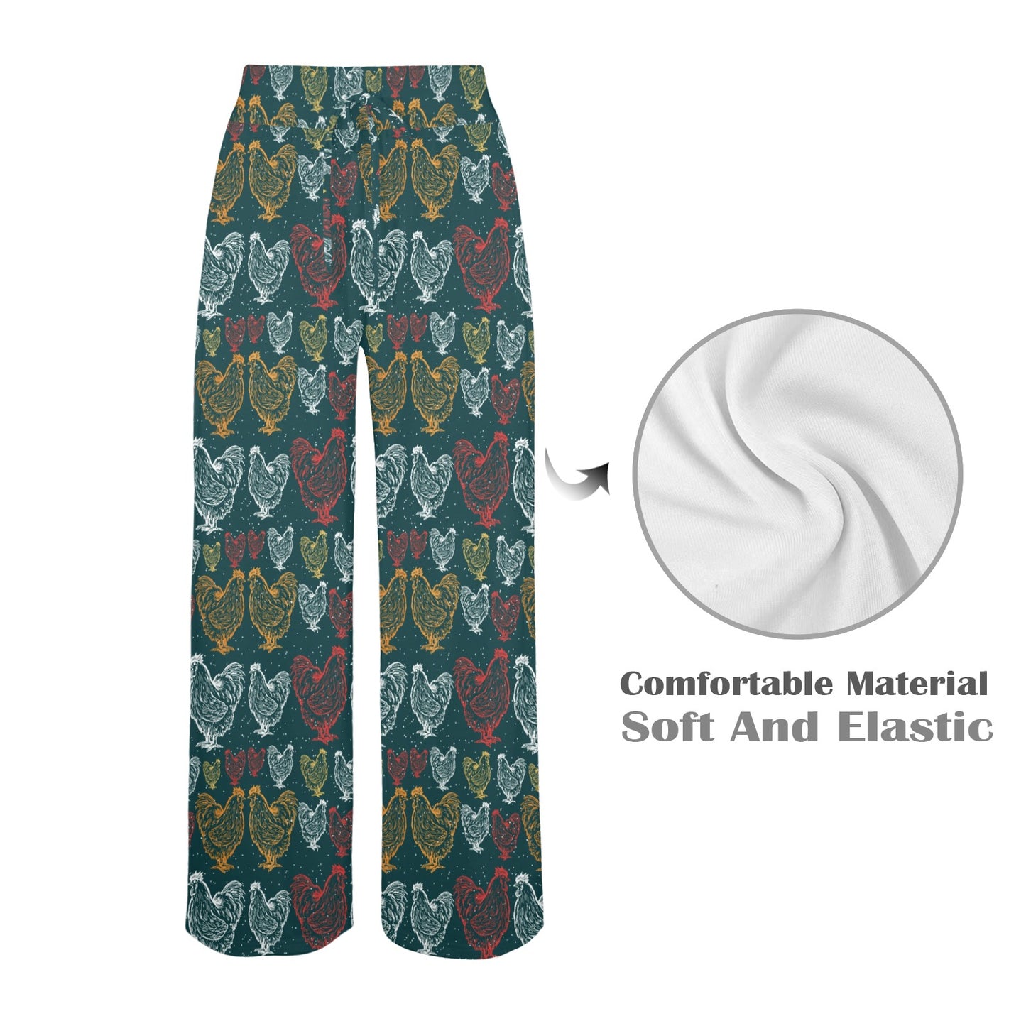 Rooster Hand Draw Design Women's Wide Leg Lounge Pants