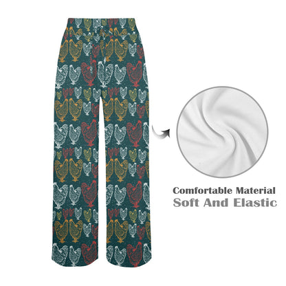 Rooster Hand Draw Design Women's Wide Leg Lounge Pants