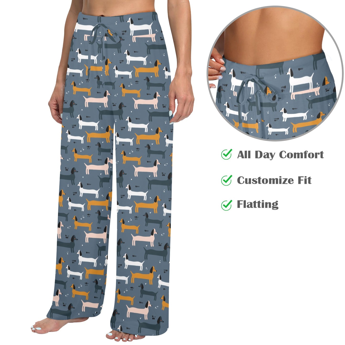 Dachshund Pattern Print Design 012 Women's Wide Leg Lounge Pants
