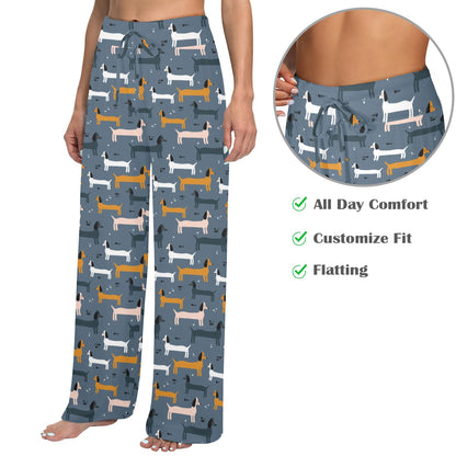 Dachshund Pattern Print Design 012 Women's Wide Leg Lounge Pants