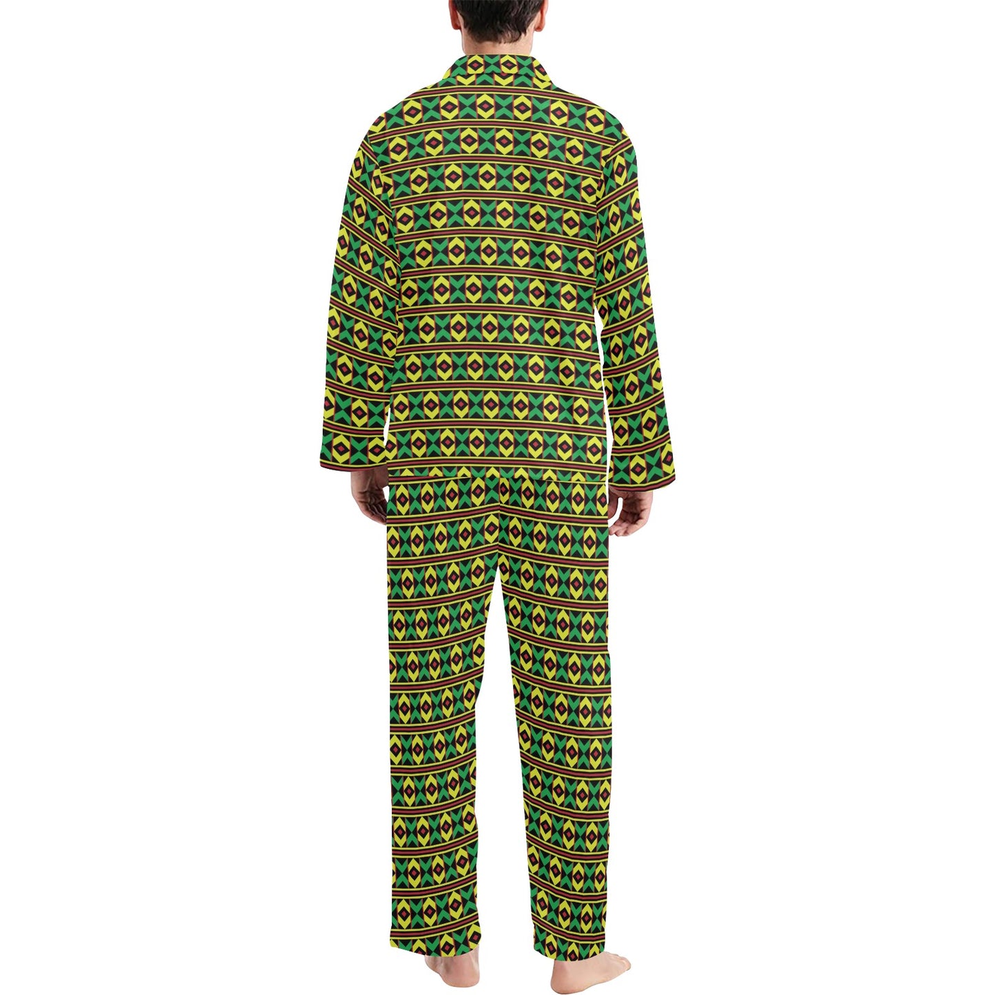 African Geometric Print Pattern Men's Long Pajama Set