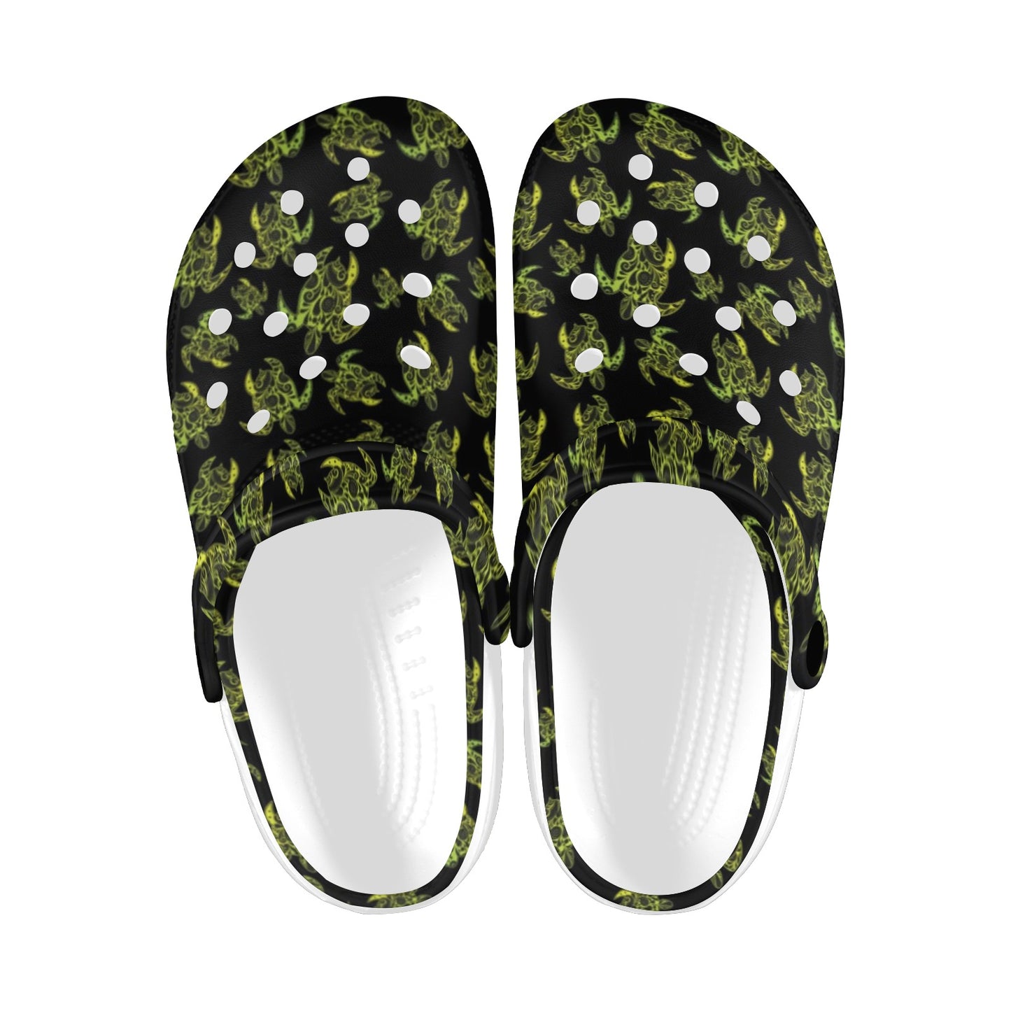 Green Tribal Turtle Polynesian Themed Unisex Clogs Shoes