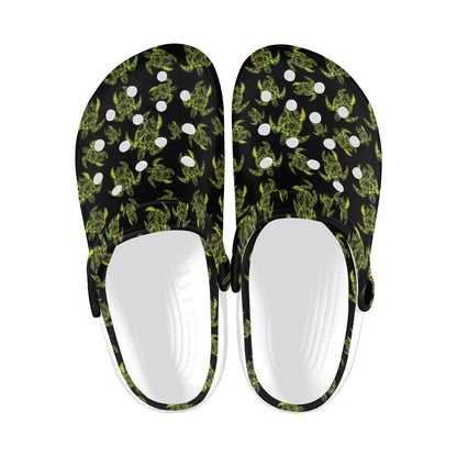 Green Tribal Turtle Polynesian Themed Unisex Clogs Shoes