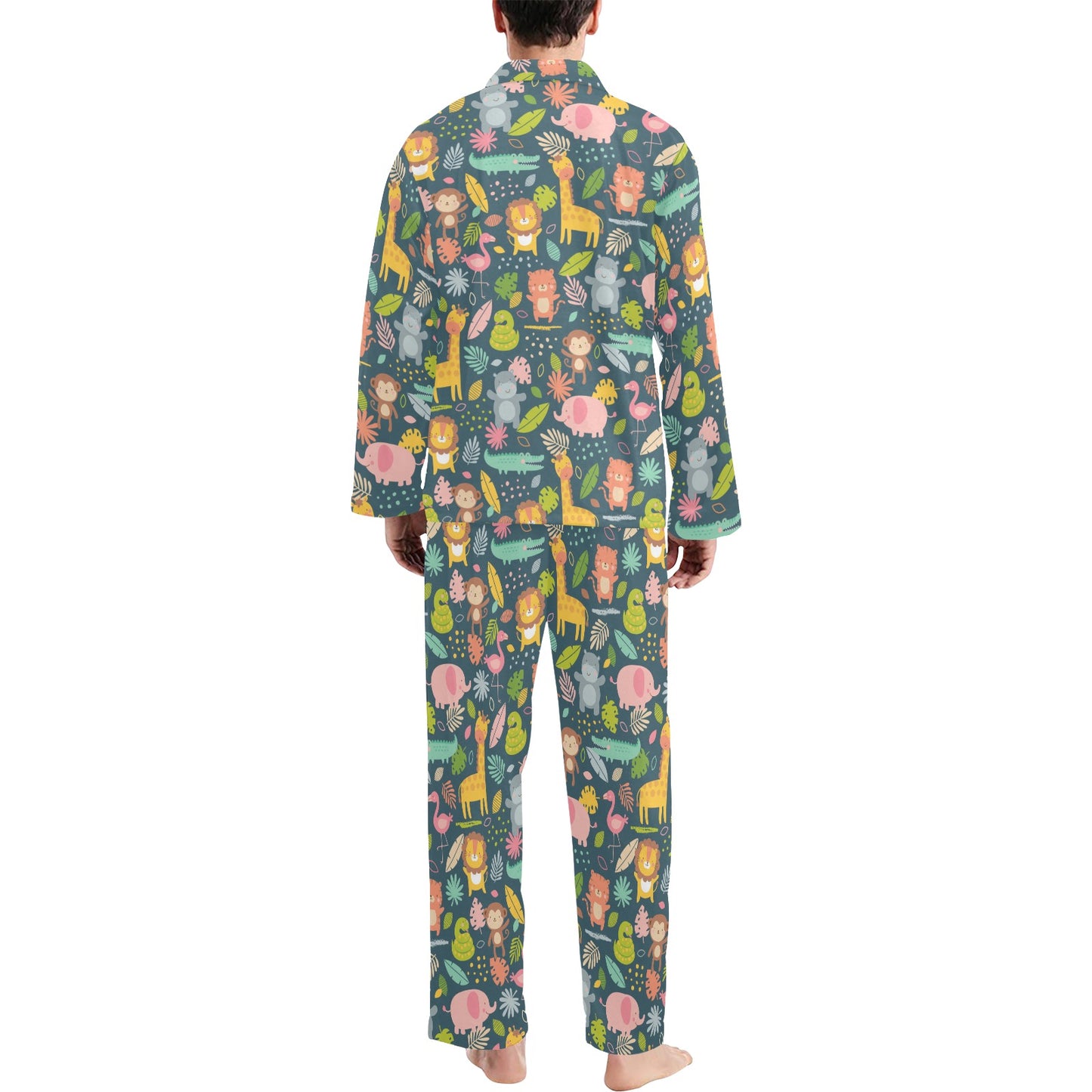 Safari Animal Cartoon Print Design LKS305 Men's Long Pajama Set