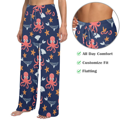 Octopus Pattern Print Design A04 Women's Wide Leg Lounge Pants