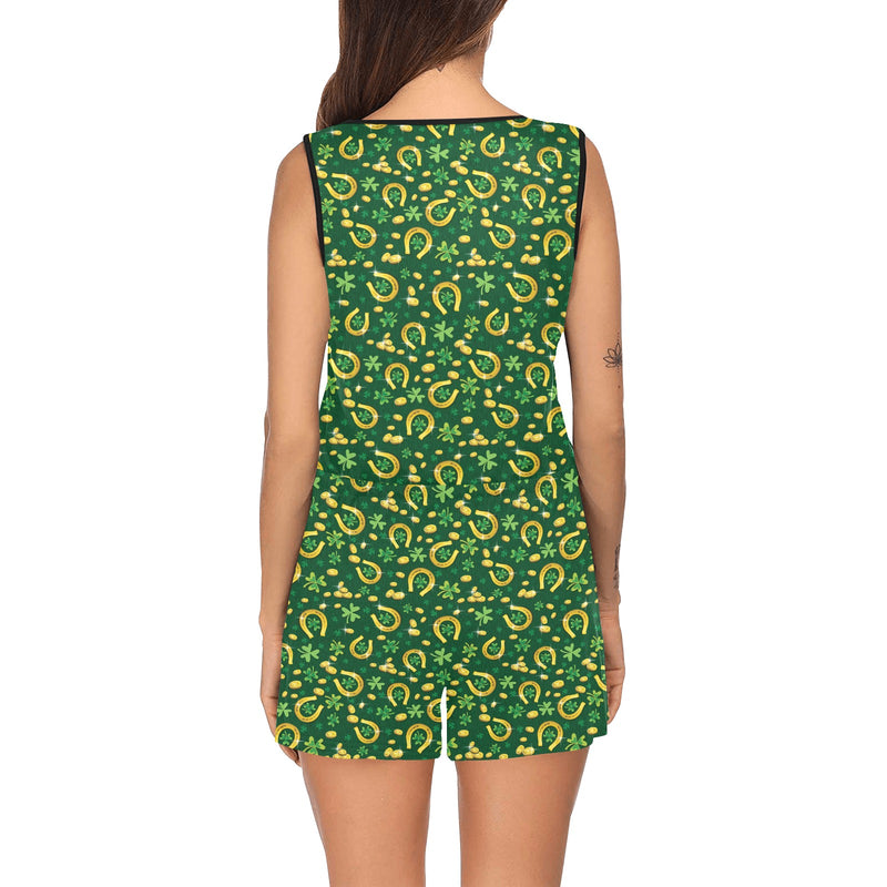 Shamrock Horse Shoes Saint Patrick's Day Print Design LKS307 Women's Sleeveless Romper