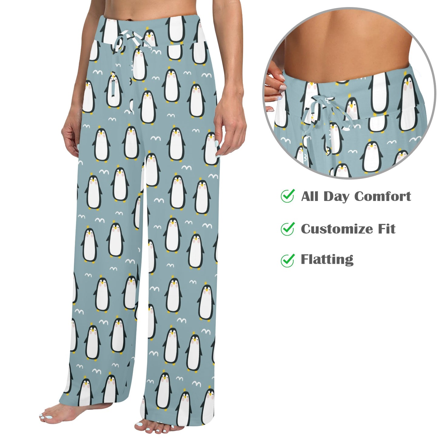 Penguin Pattern Print Design A02 Women's Wide Leg Lounge Pants