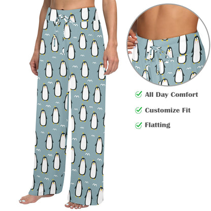 Penguin Pattern Print Design A02 Women's Wide Leg Lounge Pants