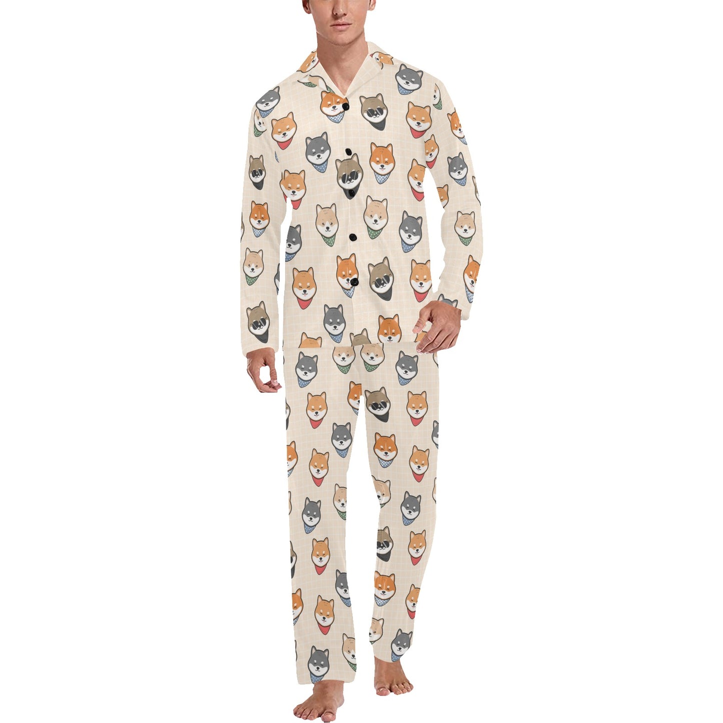 Shiba Inu Print Design LKS3010 Men's Long Pajama Set