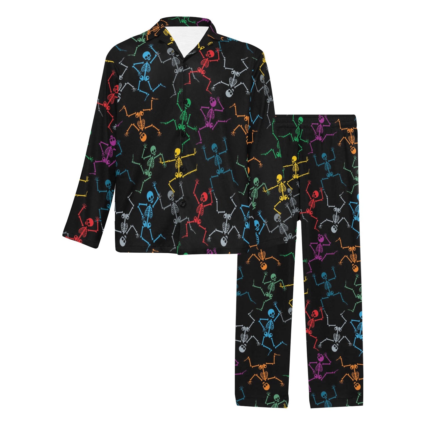 Skeleton Colorful Print Design LKS302 Men's Long Pajama Set