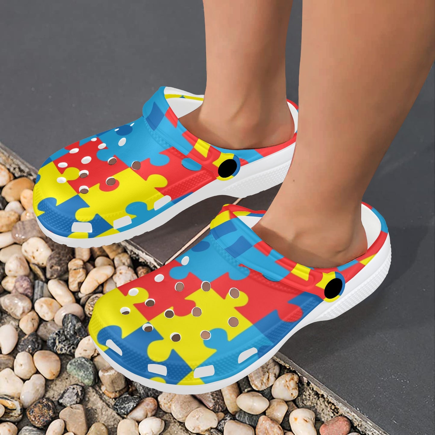 Autism Awareness Puzzles Design Print Unisex Clogs Shoes