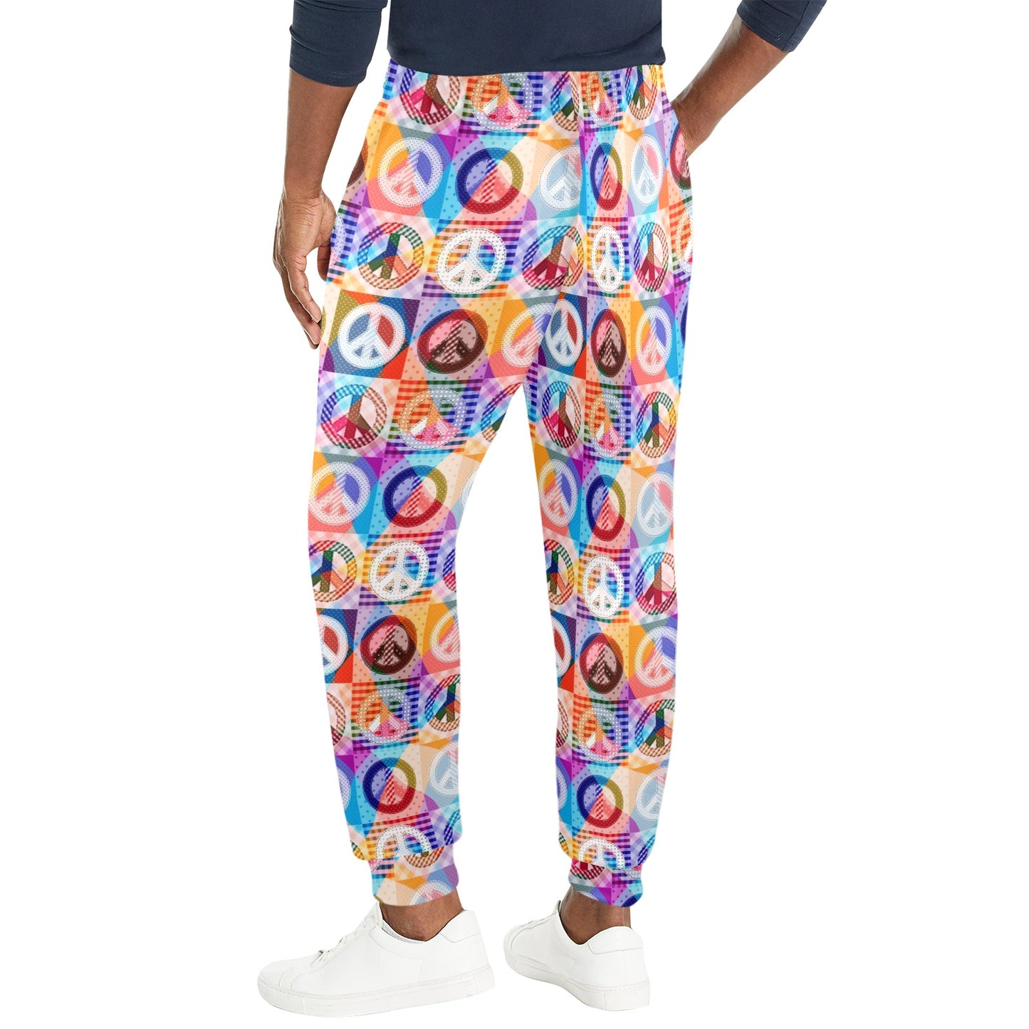Peace Sign Patchwork Design Print Men's Casual Track Pants
