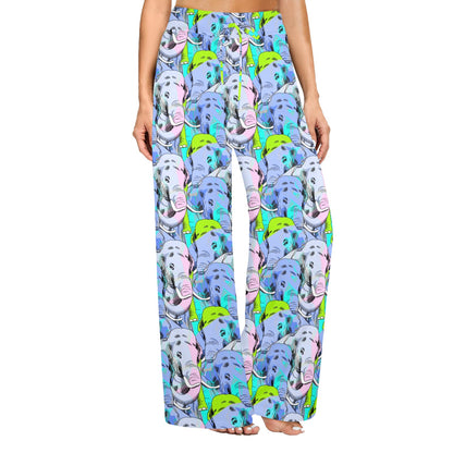Elephant Art color Print Pattern Women's Wide Leg Lounge Pants