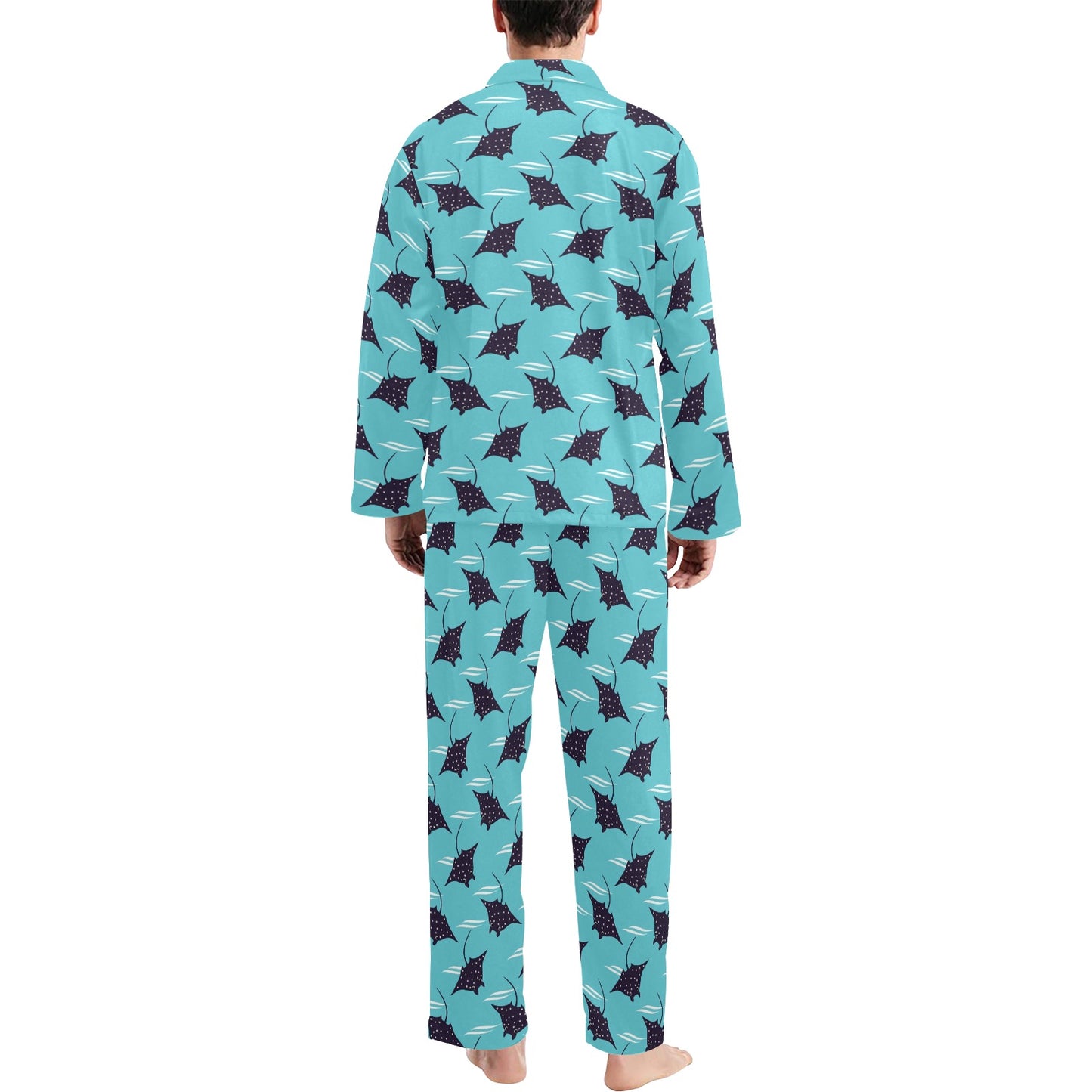 Manta Ray Print Design LKS403 Men's Long Pajama Set