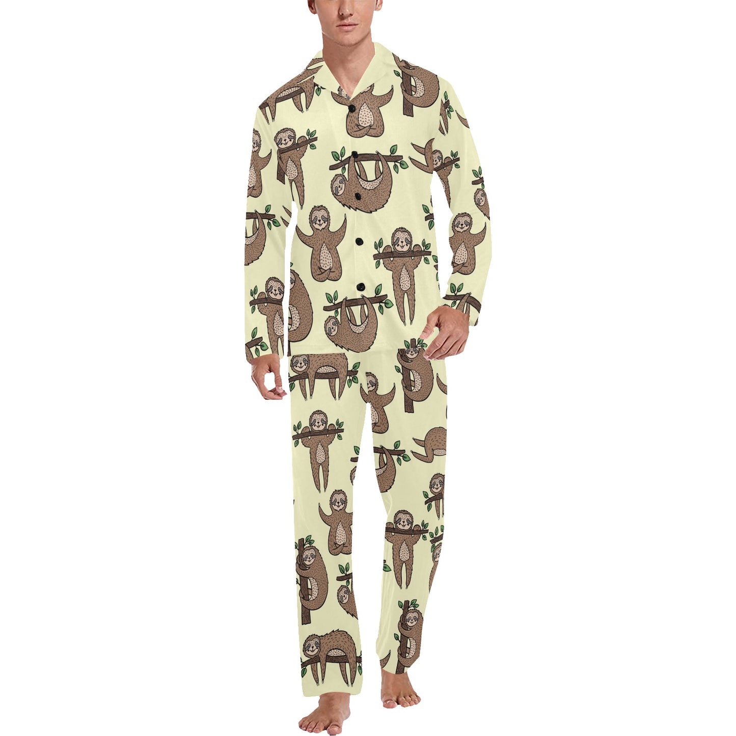 Sloth Print Design LKS3010 Men's Long Pajama Set