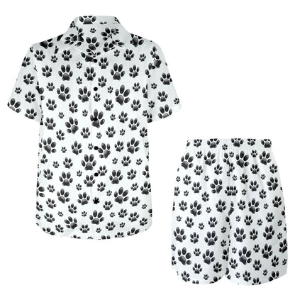 Paw Themed Print Men's Beach Shirt and Shorts Set