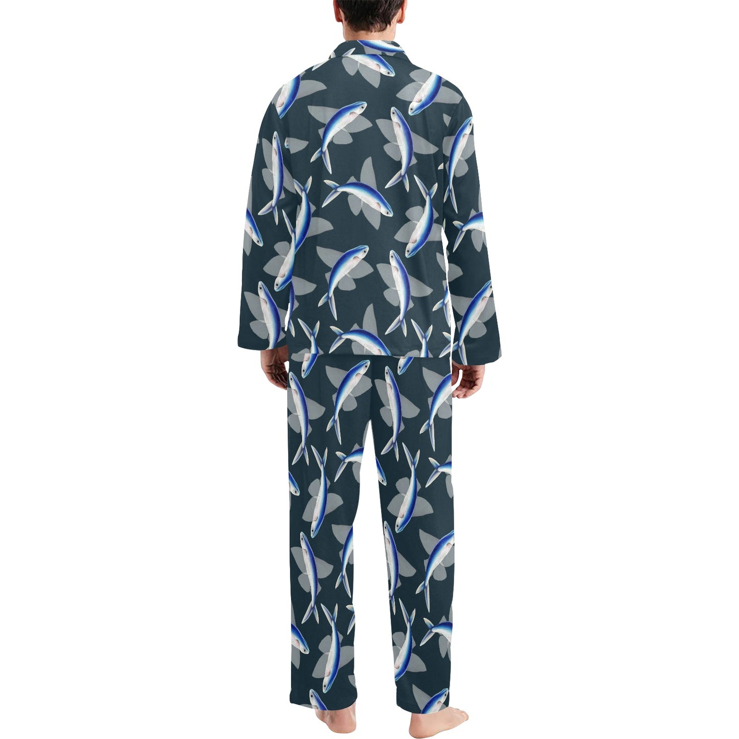 Flying Fish Pattern Print Design 04 Men's Long Pajama Set