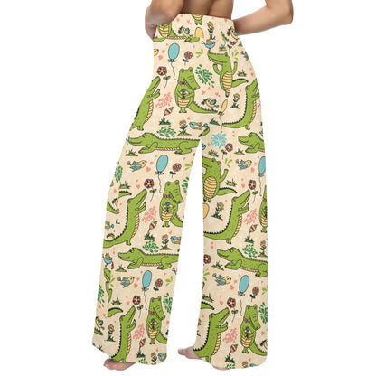 Alligator Pattern Print Design 01 Women's Wide Leg Lounge Pants