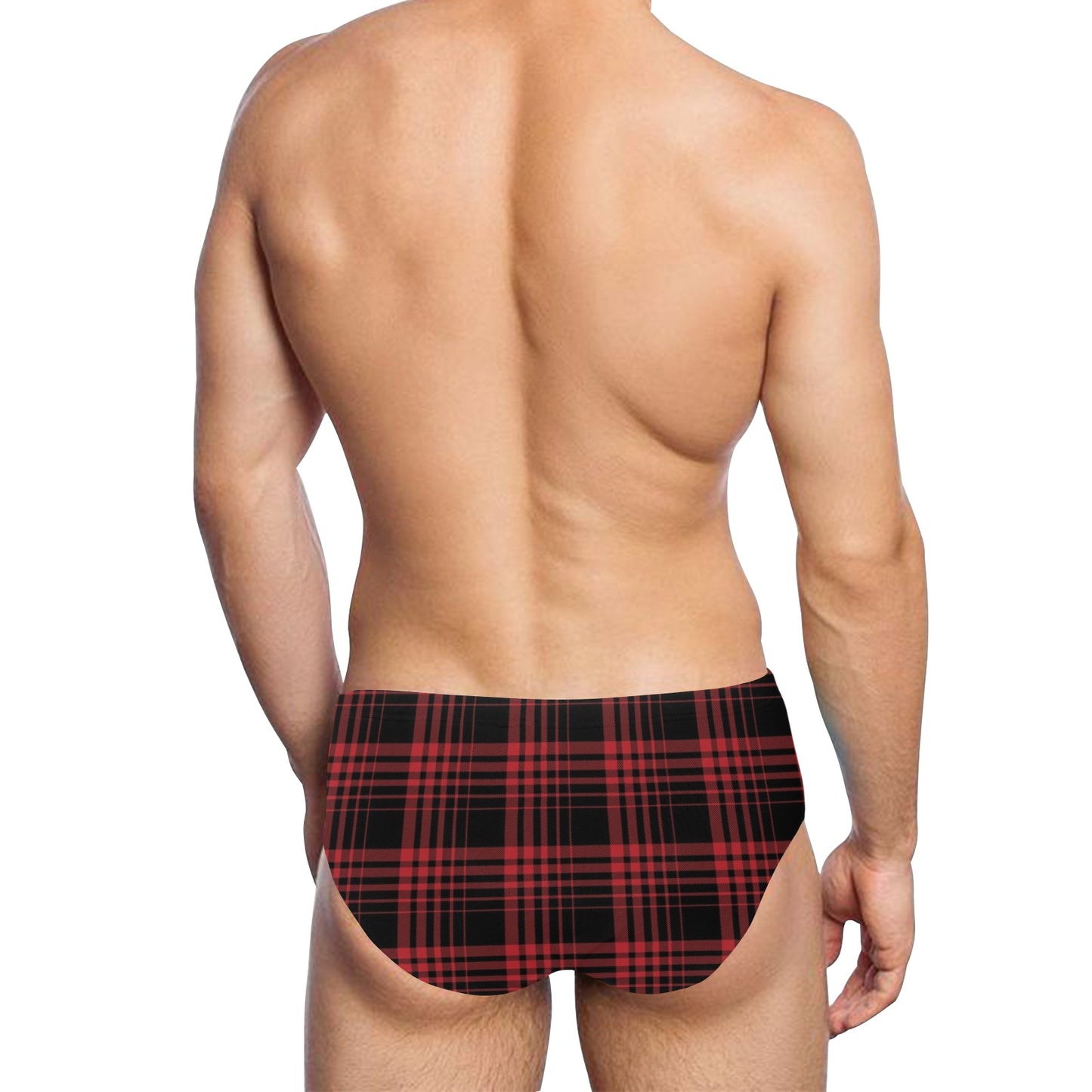 Tartan Red Black Print Design LKS303 Men's Swimming Briefs