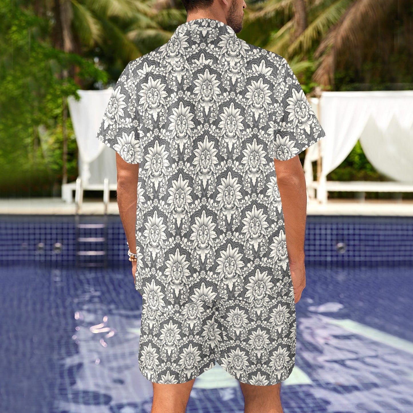 Damask Elegant Print Pattern Men's Beach Shirt and Shorts Set