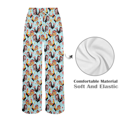 Rooster Themed Design Women's Wide Leg Lounge Pants
