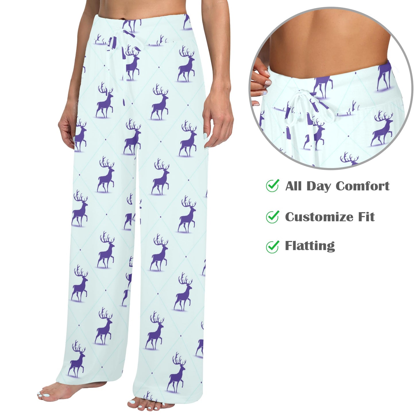 elk Design Print Pattern JJ0195 Women's Wide Leg Lounge Pants