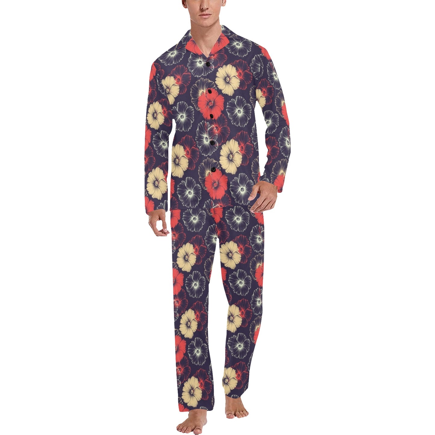 Tropical Flower Print Design LKS302 Men's Long Pajama Set