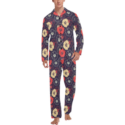 Tropical Flower Print Design LKS302 Men's Long Pajama Set