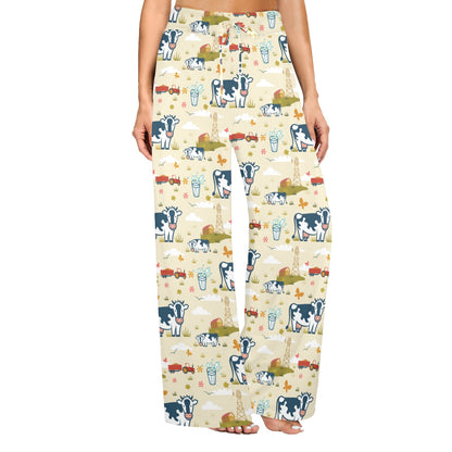 Cow Farm Design Print Women's Wide Leg Lounge Pants