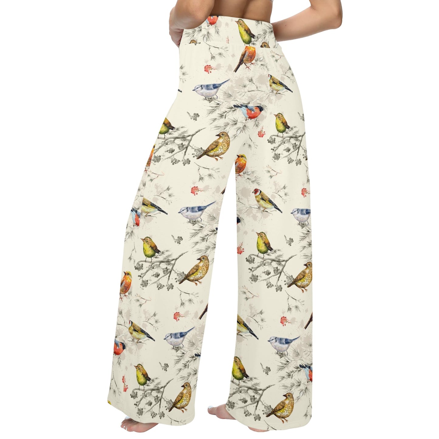 Bird Watercolor Design Pattern Women's Wide Leg Lounge Pants