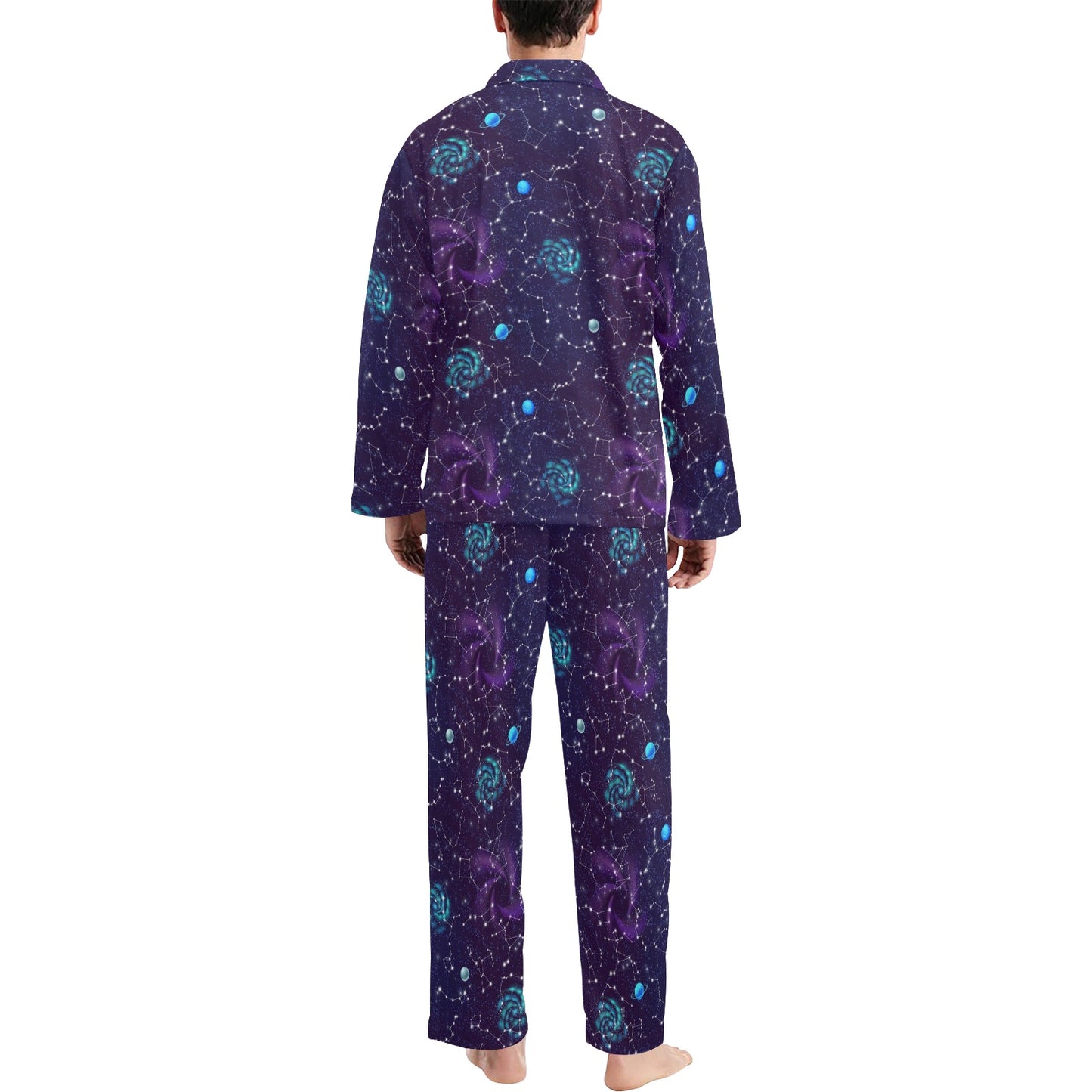 Zodiac Galaxy Design Print Men's Long Pajama Set