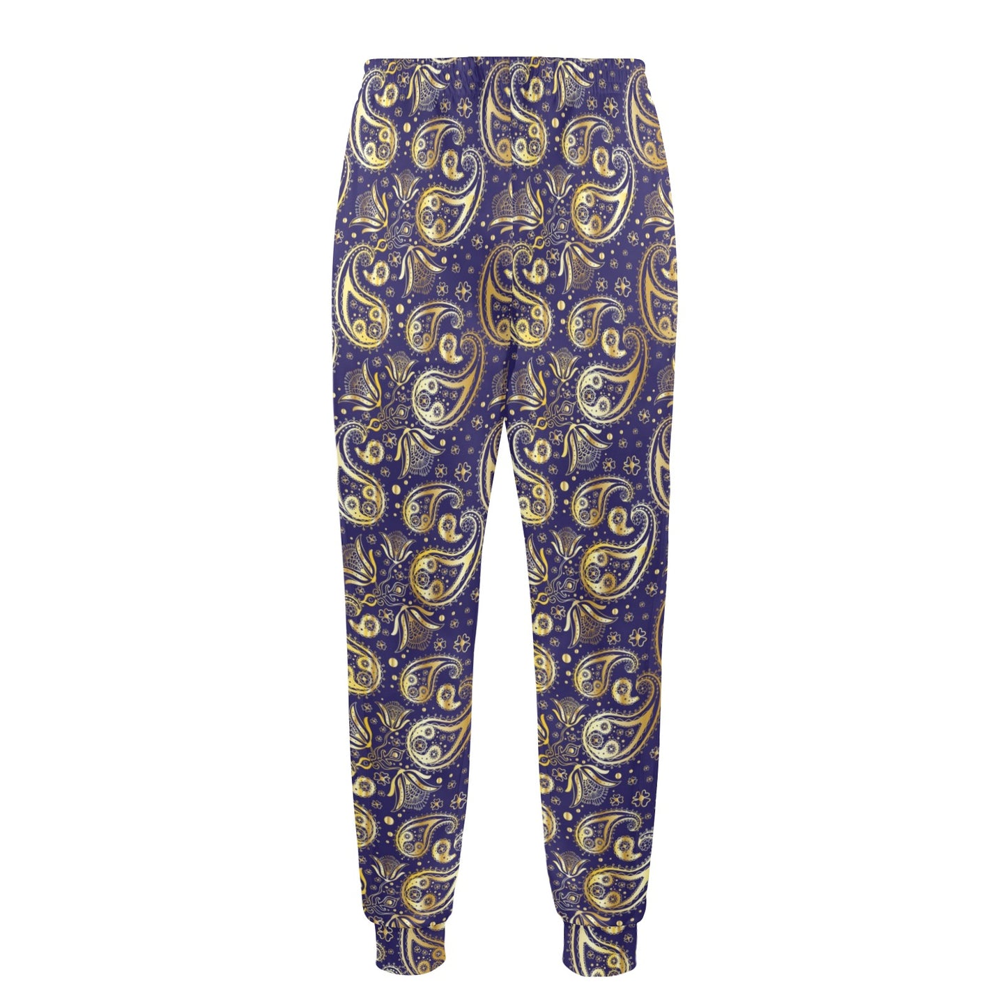 Paisley Blue Yellow Design Print Men's Casual Track Pants