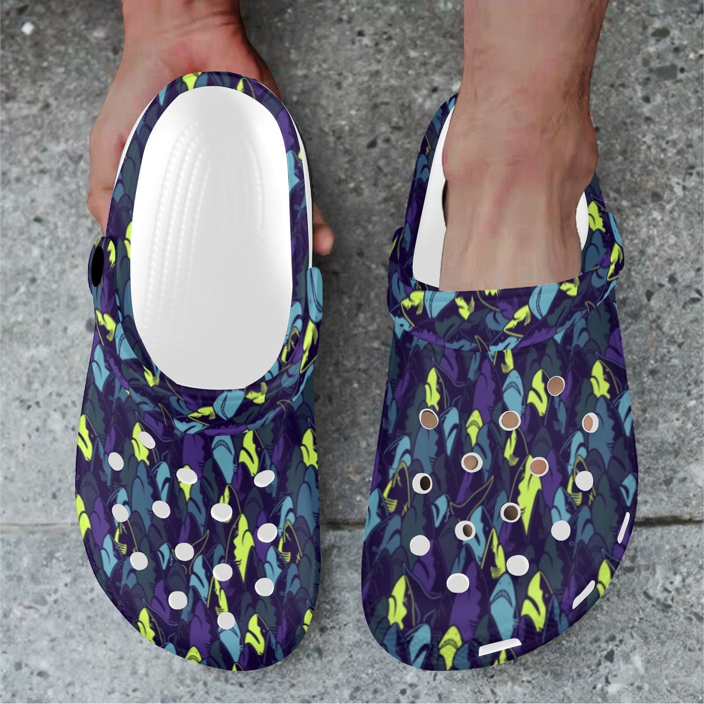 Shark Neon color Print Unisex Clogs Shoes