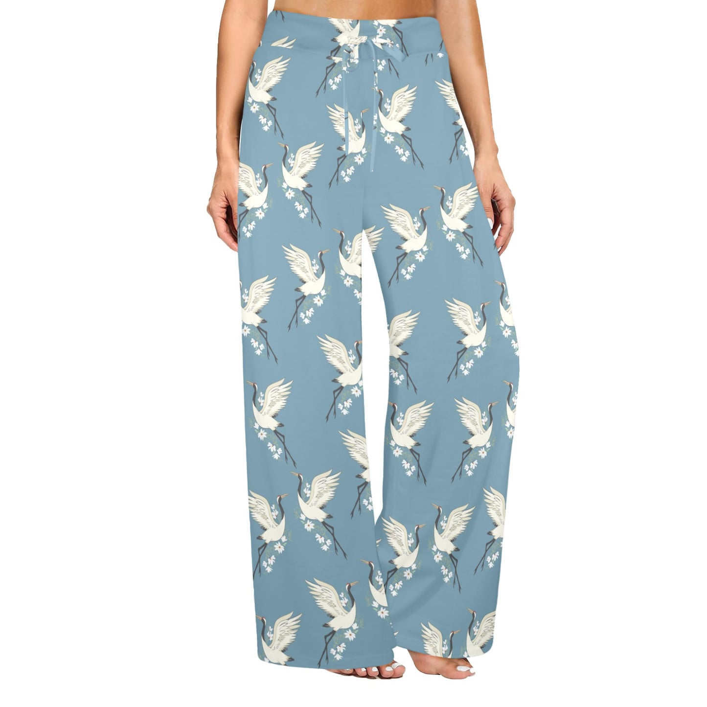 Crane Pattern Print Design 05 Women's Wide Leg Lounge Pants