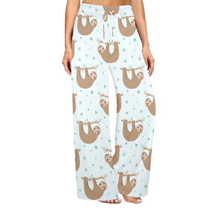 Sloth Print Design LKS308 Women's Wide Leg Lounge Pants