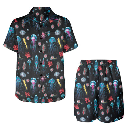 Jellyfish Underwater Print Men's Beach Shirt and Shorts Set