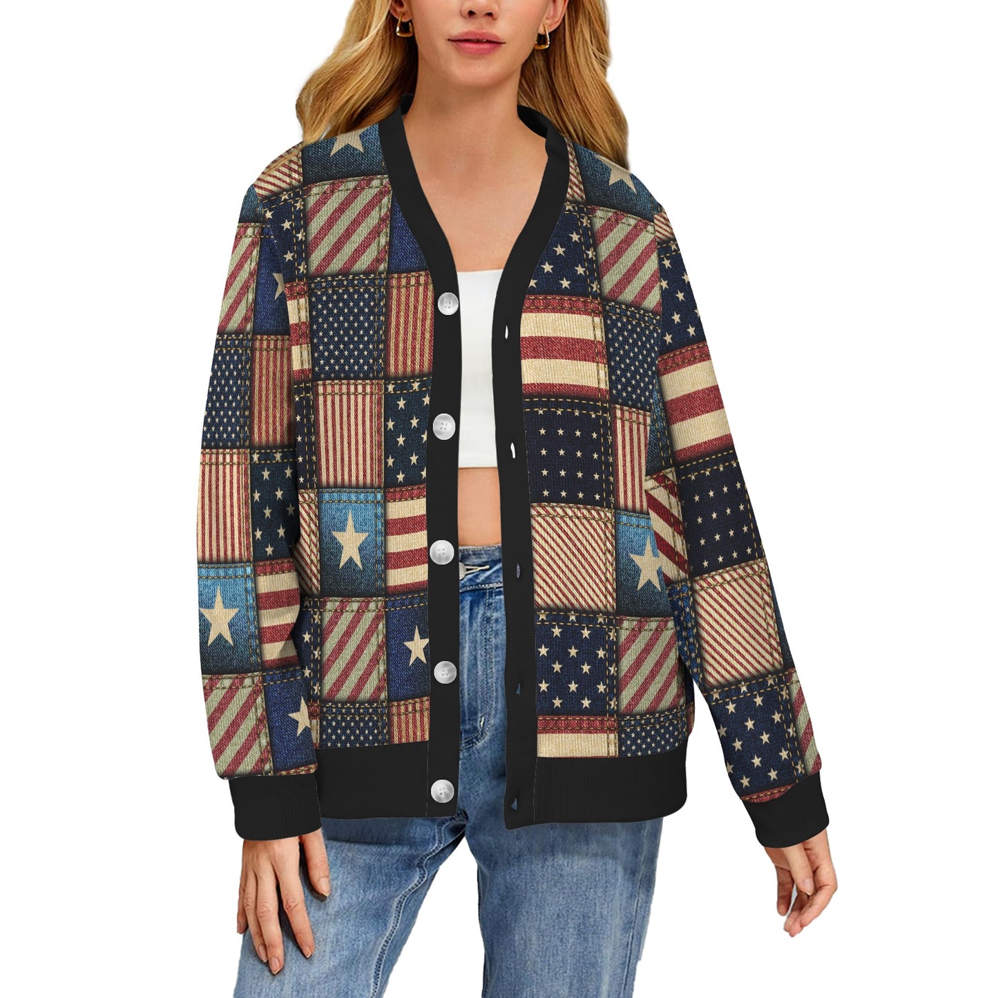 American flag Patchwork Design Women's Cardigan