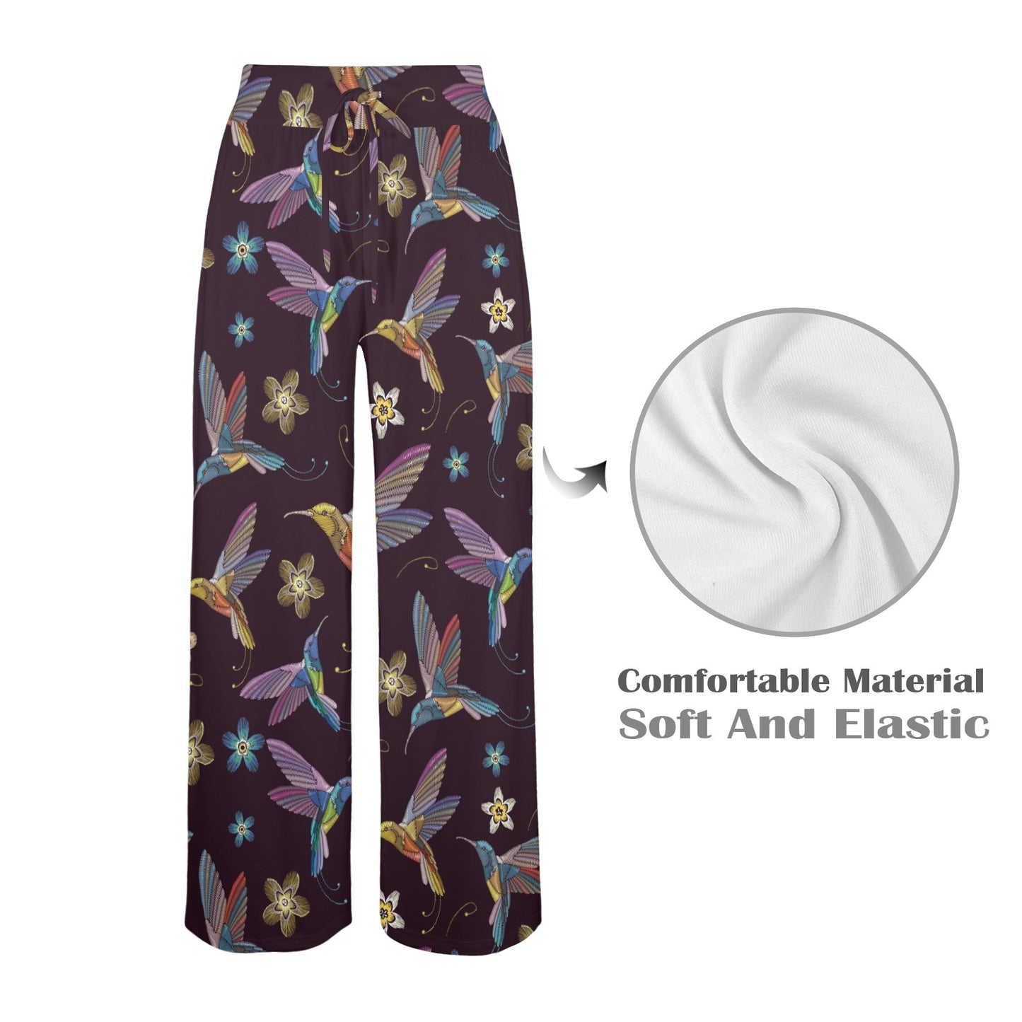 Hummingbird Pattern Print Design 04 Women's Wide Leg Lounge Pants