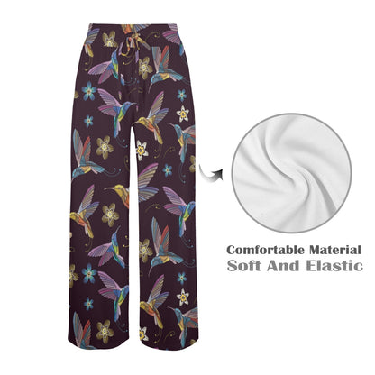Hummingbird Pattern Print Design 04 Women's Wide Leg Lounge Pants