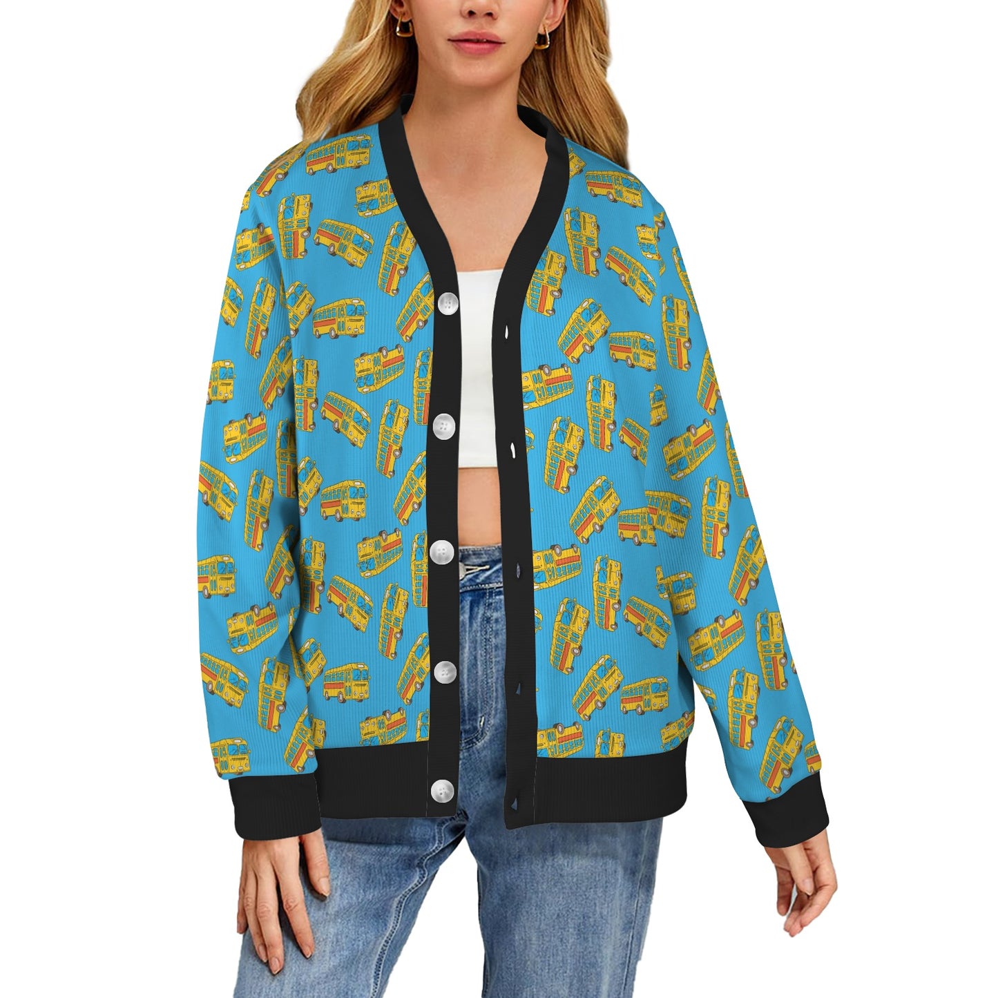 School Bus Print Design LKS302 Women's Cardigan