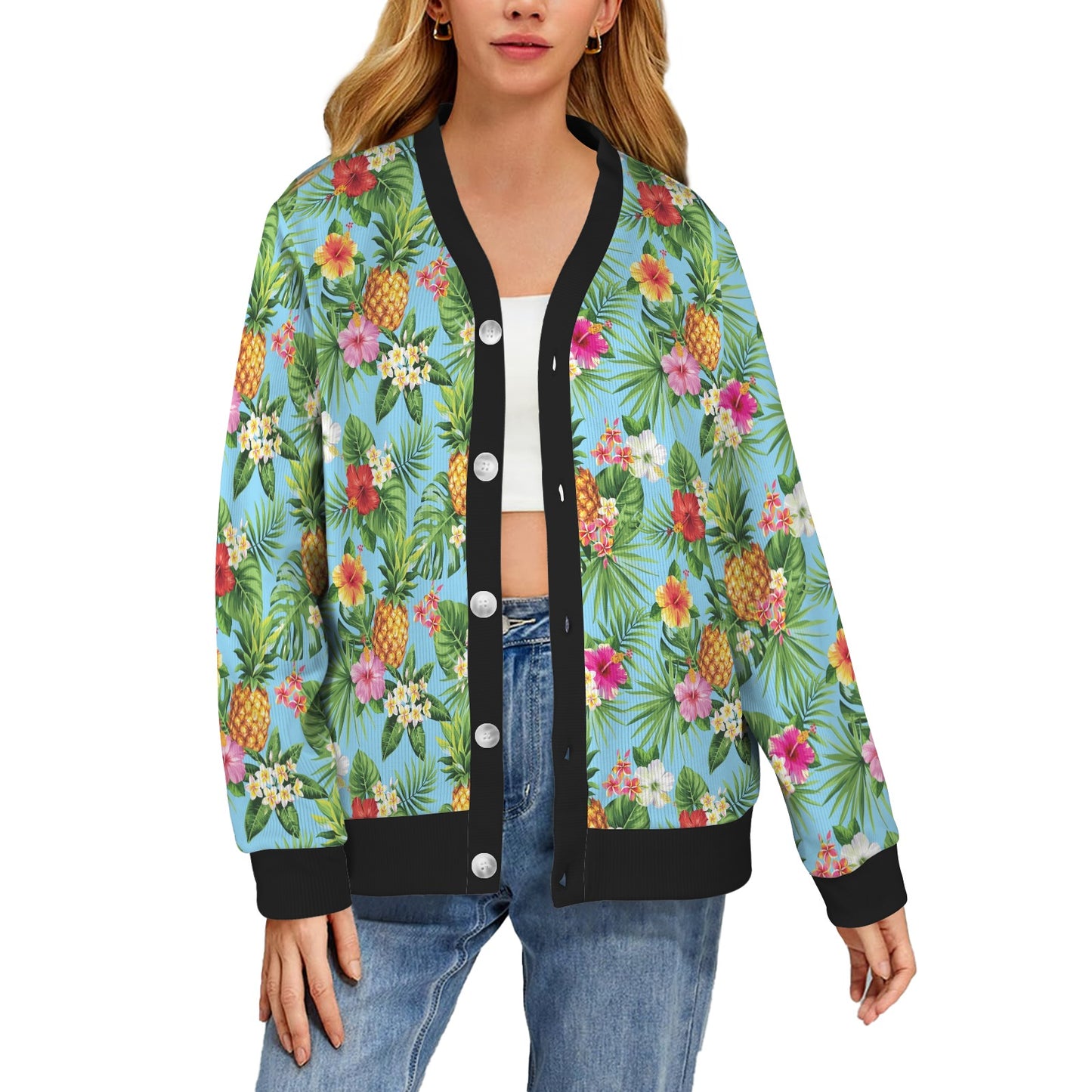Pineapple Hawaiian flower Tropical Women's Cardigan