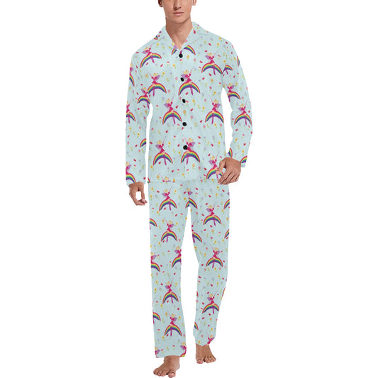 Fairy with Rainbow Print Pattern Men's Long Pajama Set