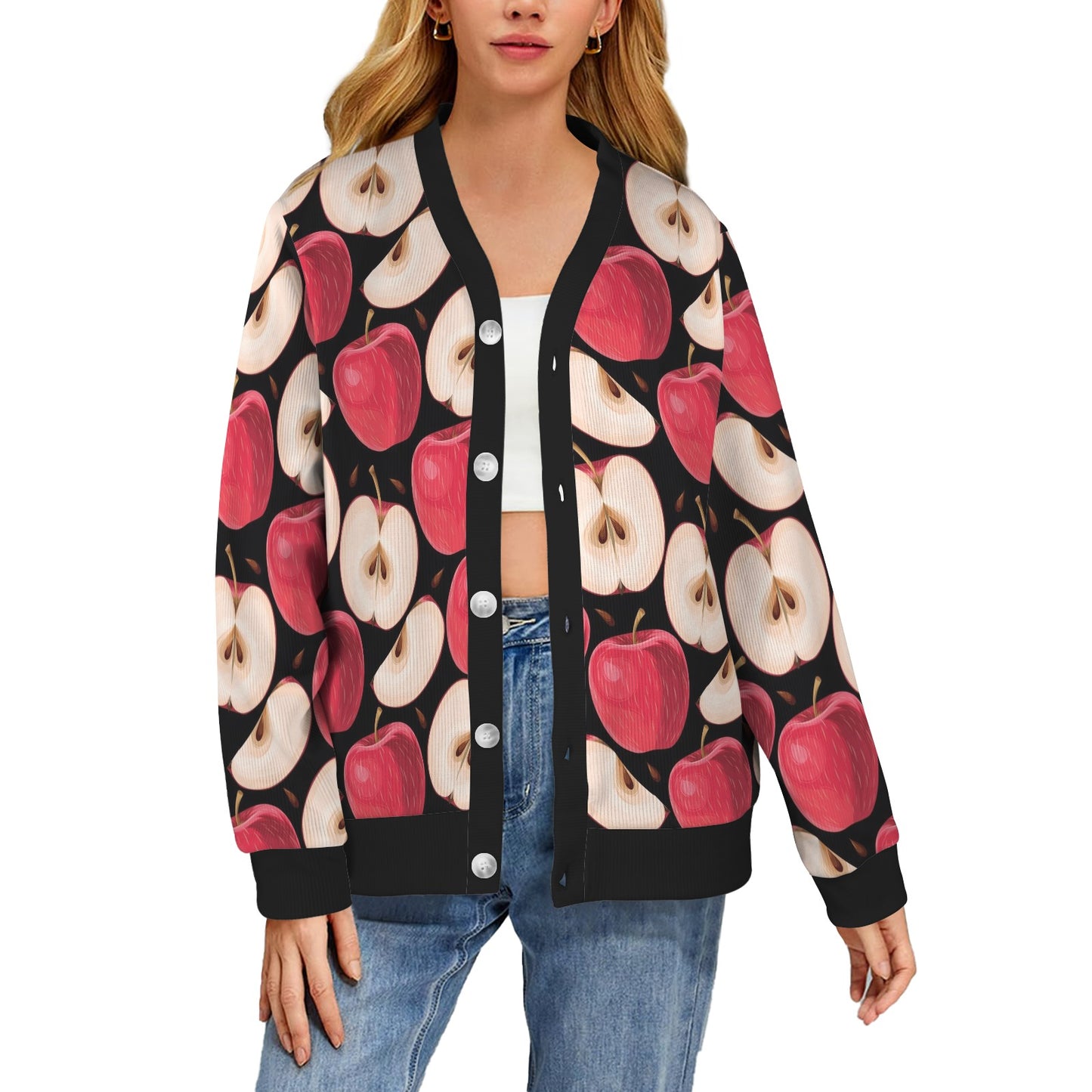 Apple Pattern Print Design AP02 Women's Cardigan