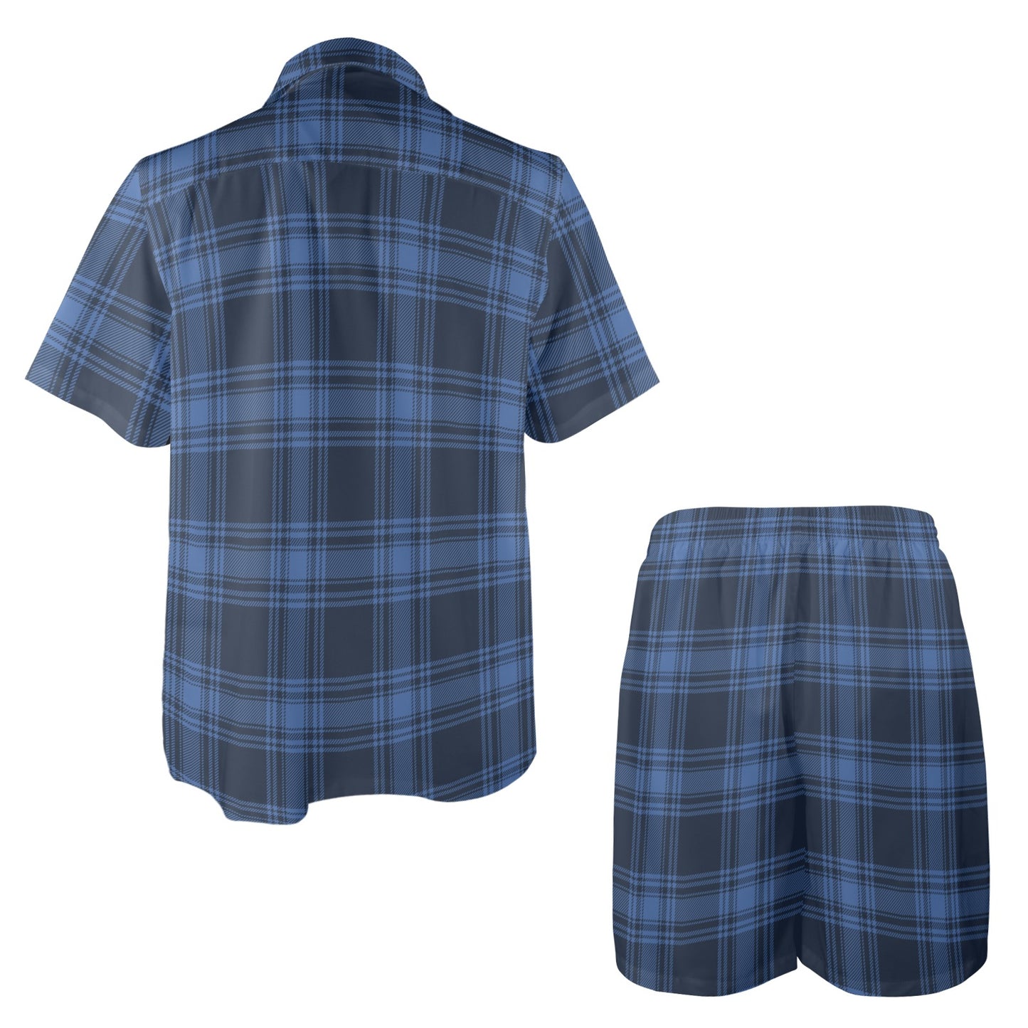 Tartan Blue Print Design LKS304 Men's Beach Shirt and Shorts Set